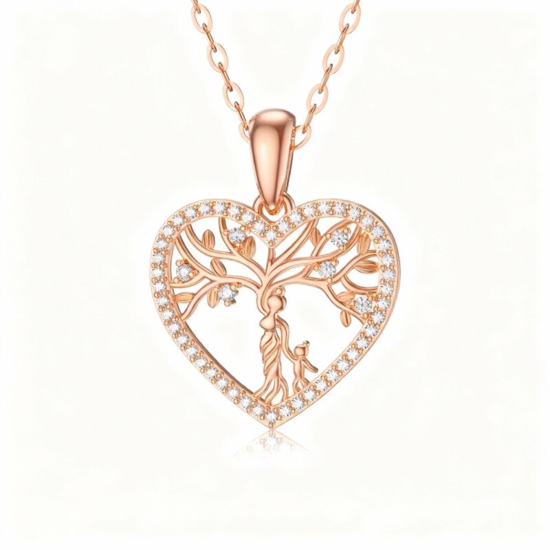 Collar con colgante de árbol de la vida y madre en oro rosa de 14 quilates con moissanita-1