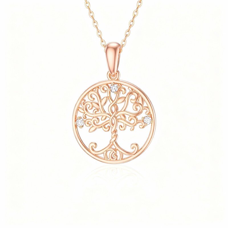Collar con colgante de árbol de la vida de moissanita en oro rosa de 18 quilates-1