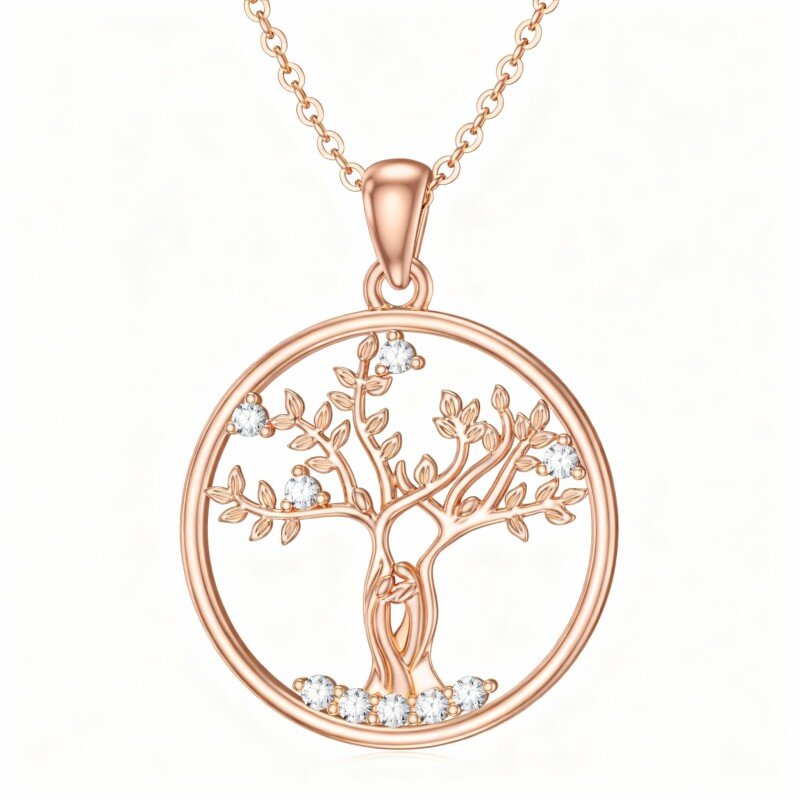 Collar con colgante de árbol de la vida de oro rosa de 10 quilates con moissanita-1