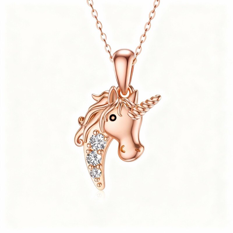 18K Rose Gold Moissanite Unicorn Pendant Necklace-1