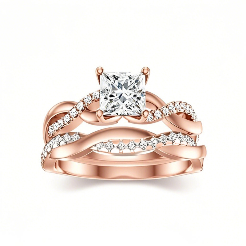 10K Rose Gold Princess Cut Moissanite Bridal Set-12