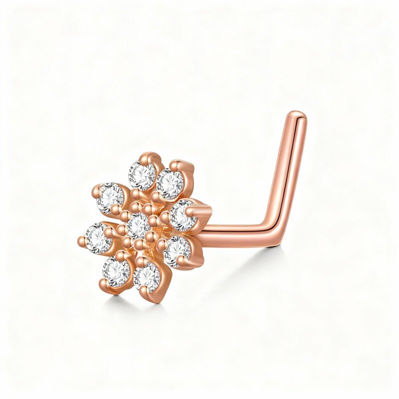 18K Rose Gold Moissanite Wildflowers Nose Ring-1