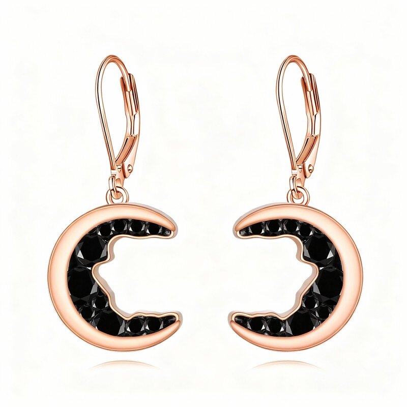 Boucles d'oreilles lune en or rose 18 carats et zircon cubique à fermoir à levier-1