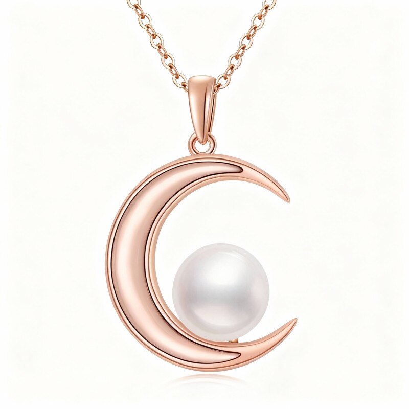 10K Rose Gold Moon Pendant Necklace-1