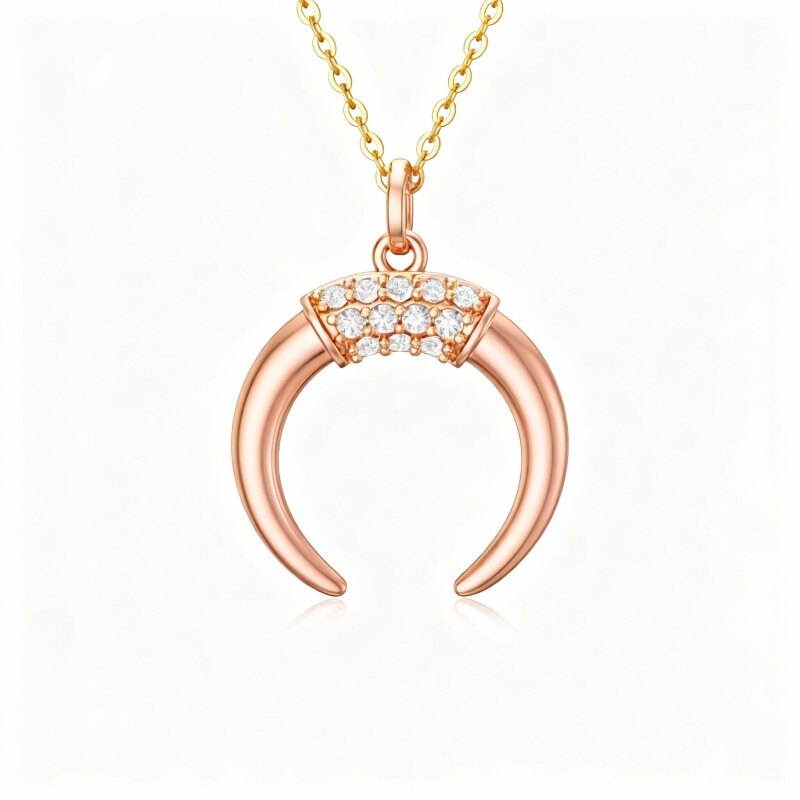 Collar con colgante de luna de circonita cúbica en oro rosa de 18 quilates-1