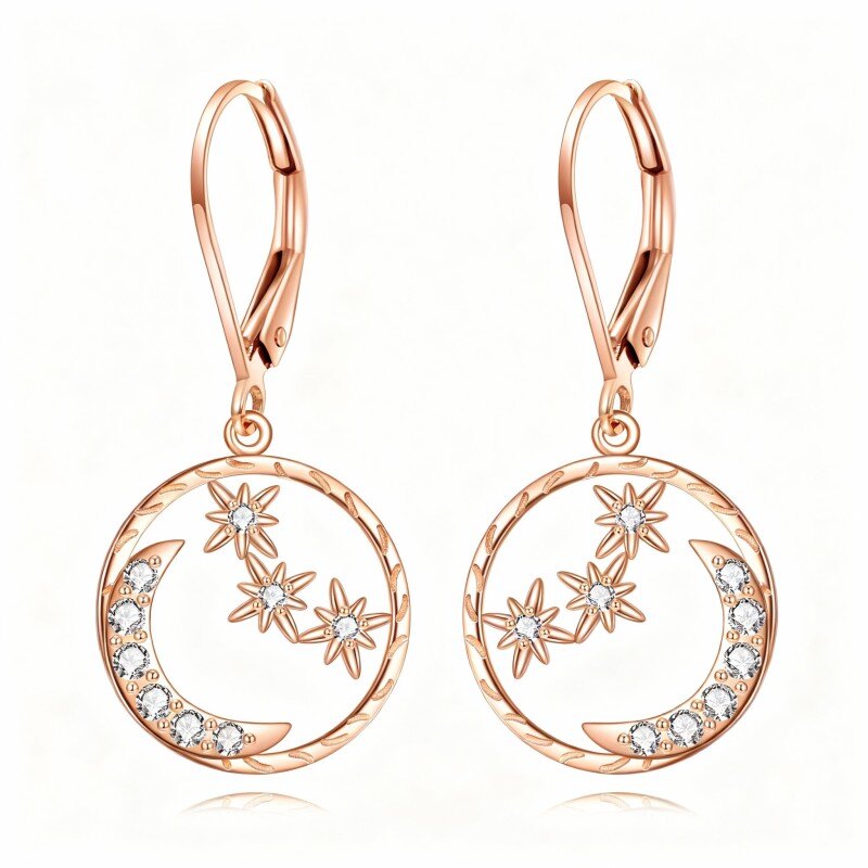 10K Rose Gold Cubic Zirconia Moon & Star Drop Earrings-1
