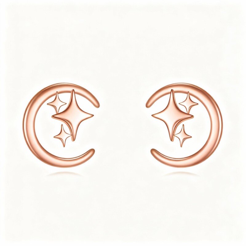 Brincos lua e estrela em ouro rosa 18K-1