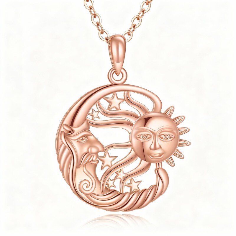 Colar com pendente de lua, estrela e sol em ouro rosa 10K-1