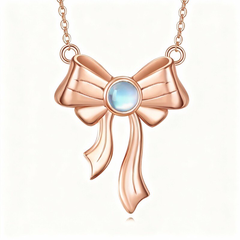 Collier pendentif nœud en or rose 18 carats et pierre de lune-1