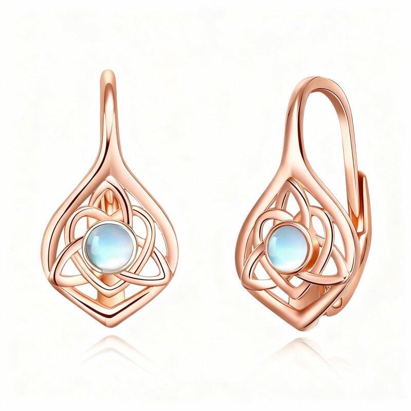 10K Rose Gold Moonstone Celtic Knot Hoop Earrings-1