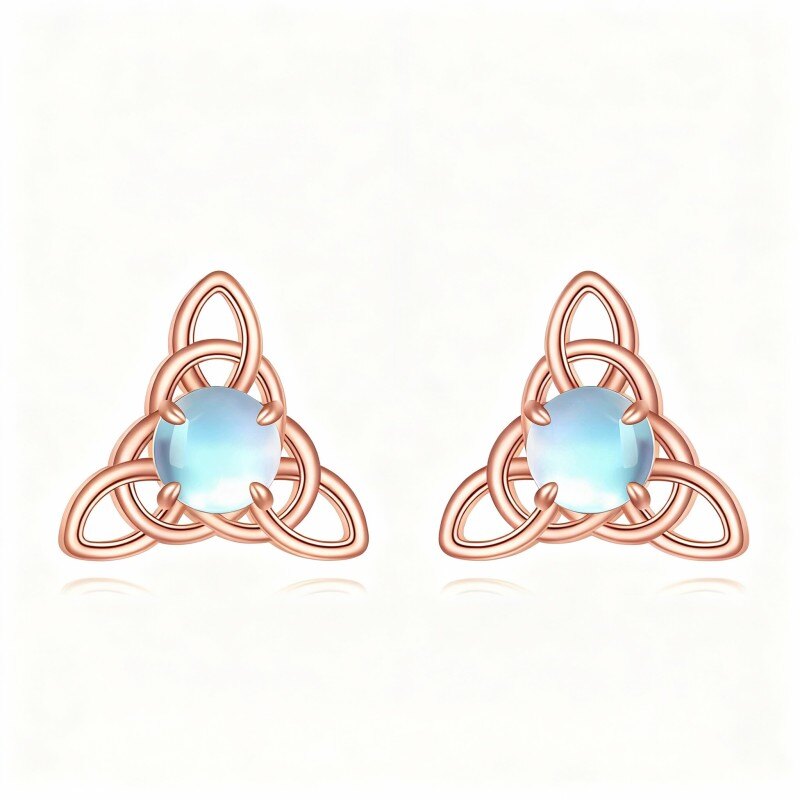 Kolczyki z węzłem celtyckim z 10-karatowego różowego złota z kamieniem księżycowym-1