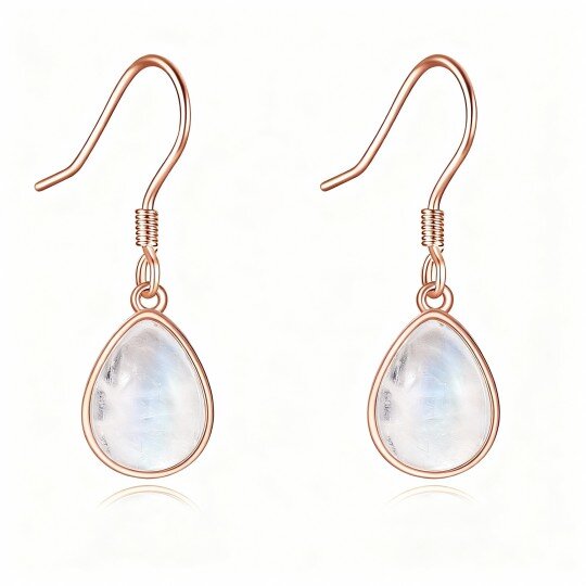 10K Rose Gold Moonstone Drop Shape Drop Earrings