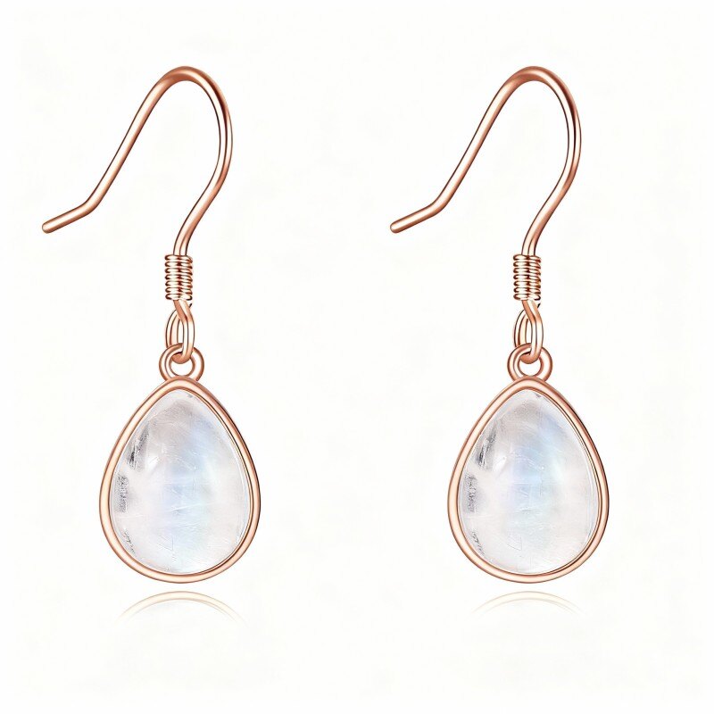 10K Rose Gold Moonstone Drop Shape Drop Earrings-1