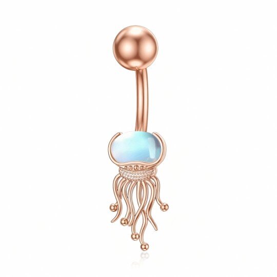 10K Rose Gold Moonstone Jellyfish Belly Button Ring