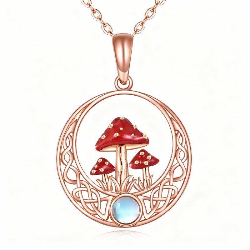 Collar con colgante de oro rosa de 10 quilates con piedra lunar, seta y nudo celta-18