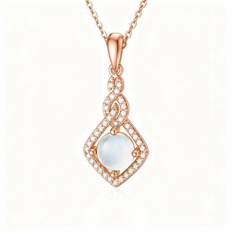 Collana con ciondolo quadrato in pietra di luna e zirconi cubici in oro rosa 18 carati-1