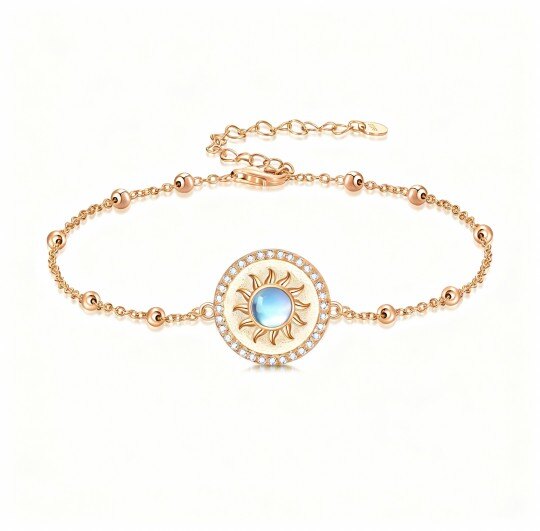 Bracelet à breloques soleil en or rose 10 carats et pierre de lune
