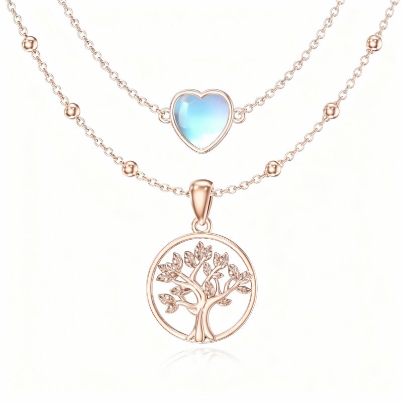 Naszyjnik z kamieniem księżycowym i sercem w kolorze różowego złota 10K-1