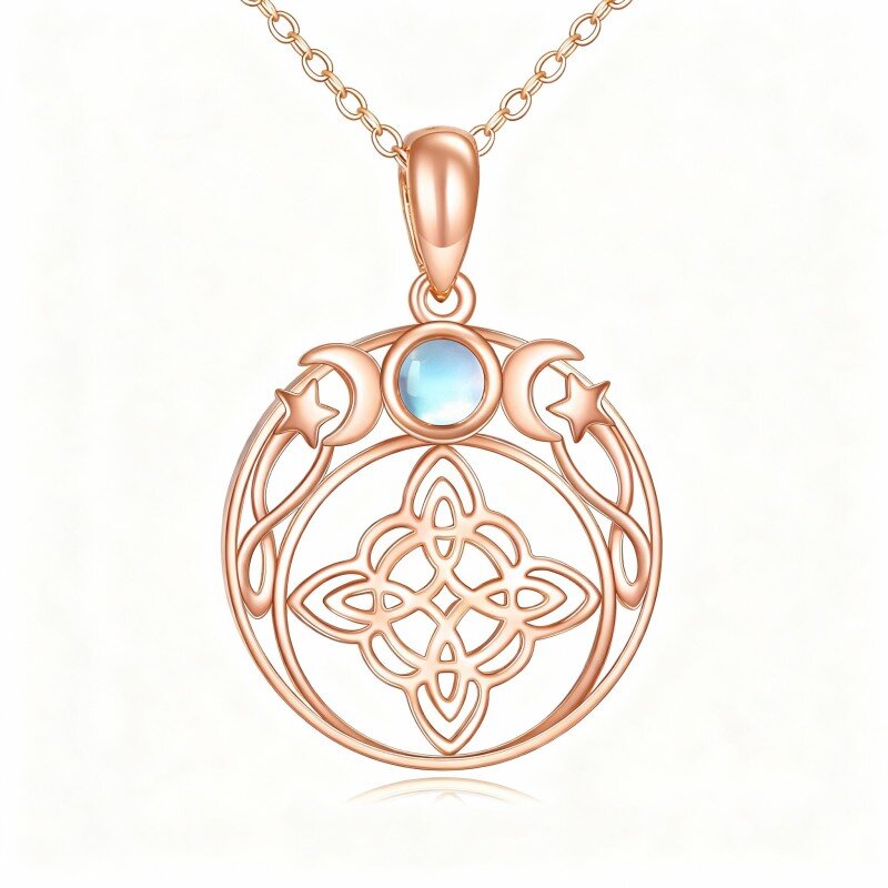 10K Rose Gold Moonstone Witch Pendant Necklace-1