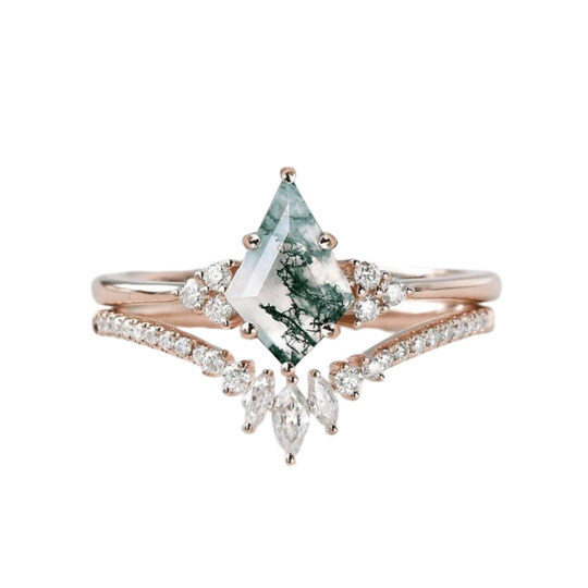 10K Rose Gold Moss Agate Engagement Ring