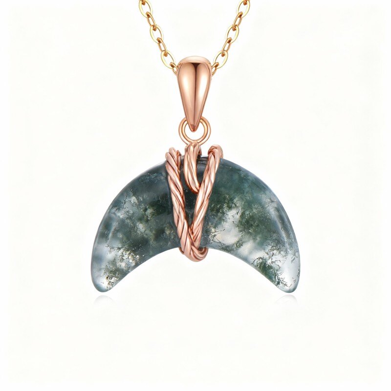 10K Rose Gold Moss Agate Pendant Necklace-1