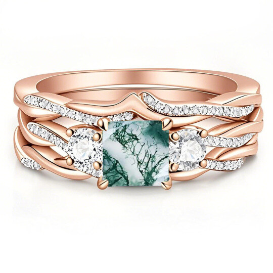 10K Rose Gold Moss Agate Ring