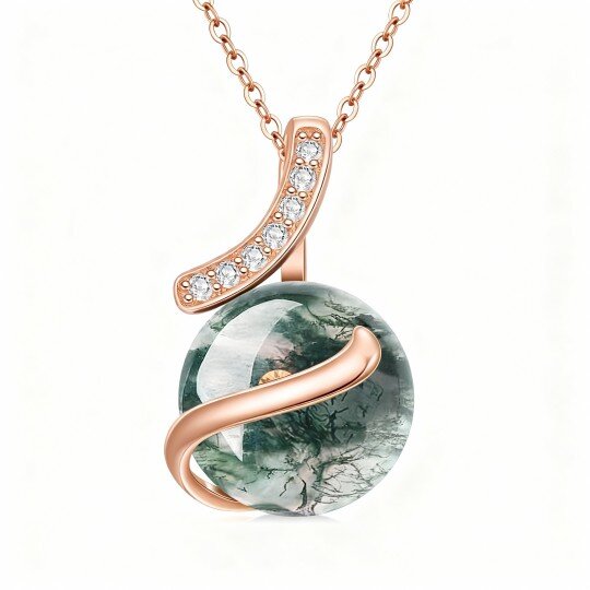 Naszyjnik z okrągłym wisiorkiem z agatu mszystego 10K w kolorze różowego złota