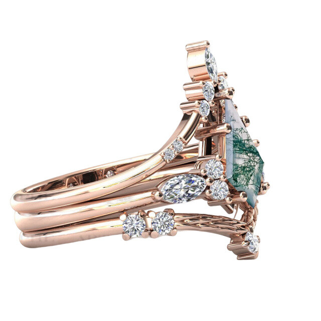 18K Rose Gold Moss Agate Stackable Ring-5