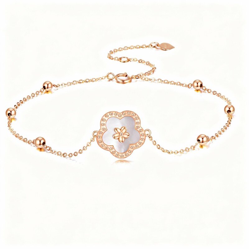 Armband aus 18-karätigem Roségold mit Perlmutt-Gänseblümchen- und Perlenanhänger-1