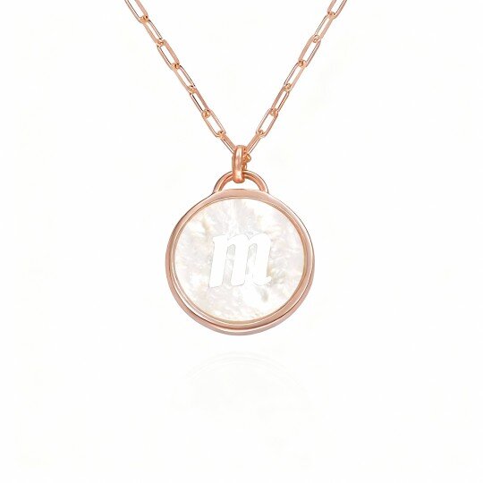 9K Rose Gold Mother Of Pearl Personalized Initial Letter Pendant Necklace