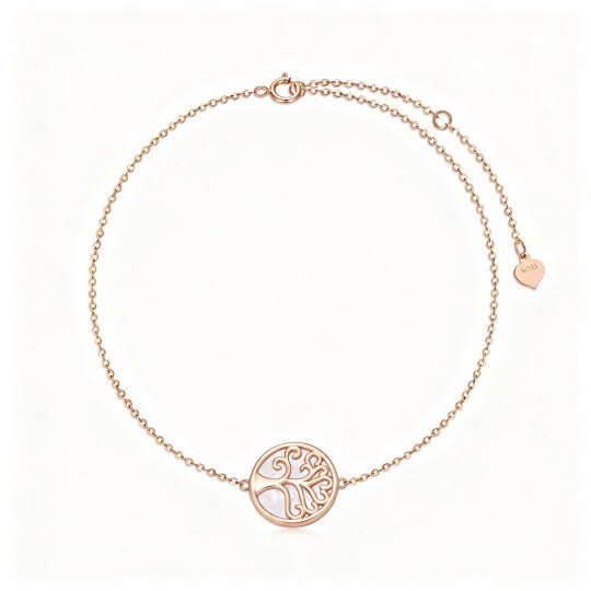Pulsera con dije del Árbol de la Vida en oro rosa de 10 quilates y nácar