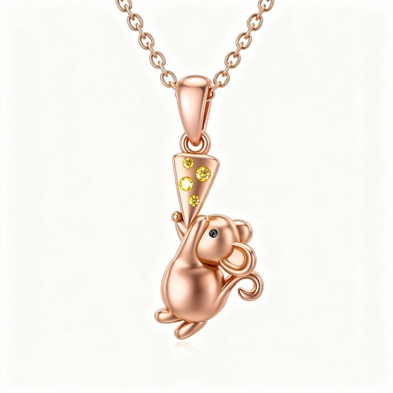 Collar con colgante de ratón de circonita cúbica en oro rosa de 18 quilates-1