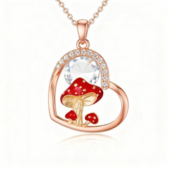 Halskette aus 10-karätigem Roségold mit Zirkonia-Anhänger in Pilz- und Herzform