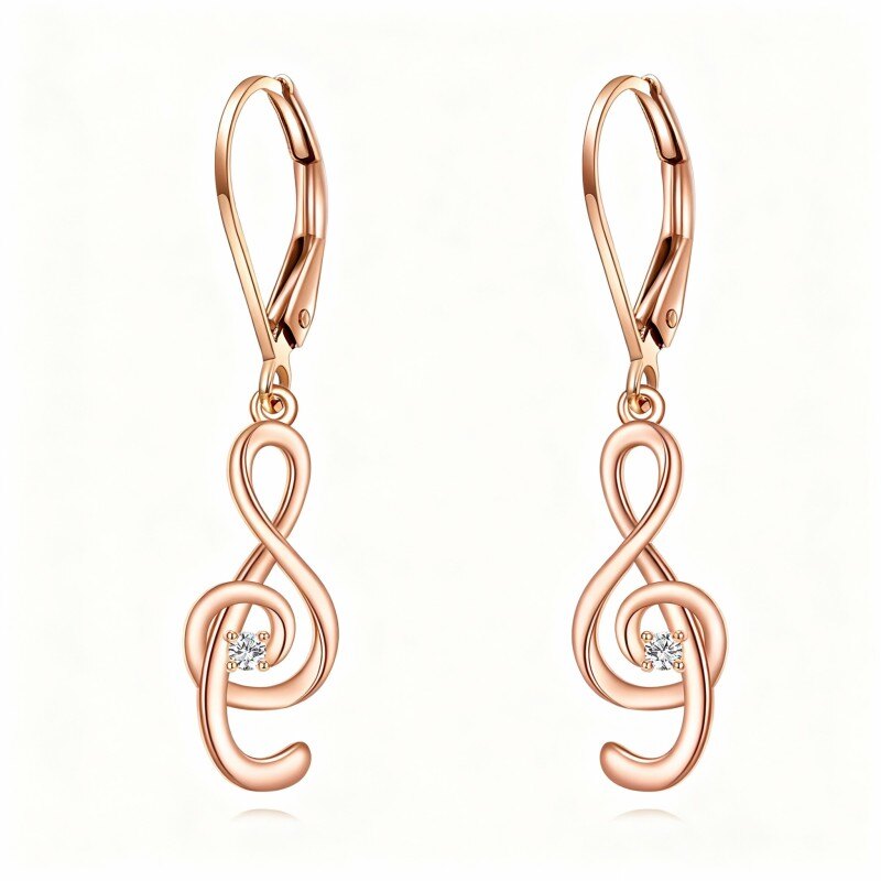 14K Rose Gold Cubic Zirconia Music Symbol Lever-back Earrings-1