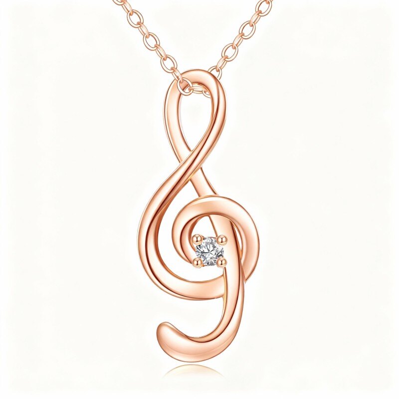 Collar con colgante de símbolo musical en oro rosa de 18 quilates con circonitas cúbicas-1