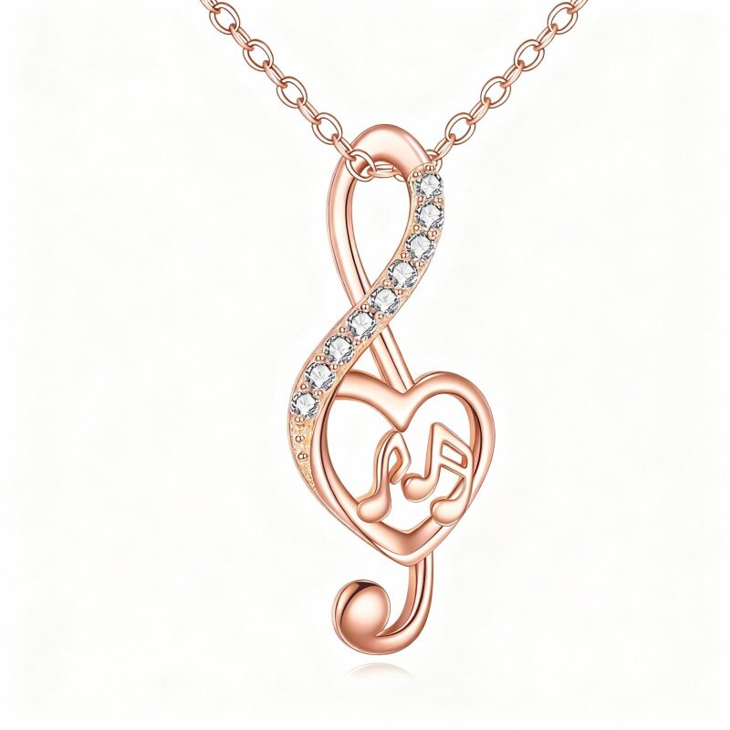 14K Rose Gold Cubic Zirconia Music Symbol Pendant Necklace-1