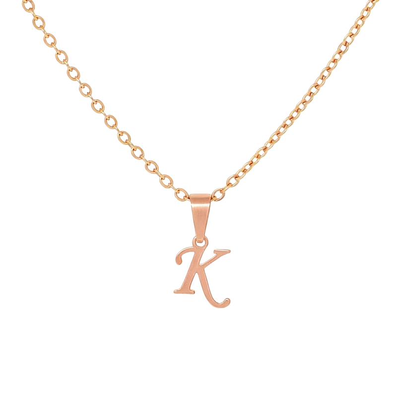Collier personnalisé en or rose 10 carats sans pierre avec initiale K-1