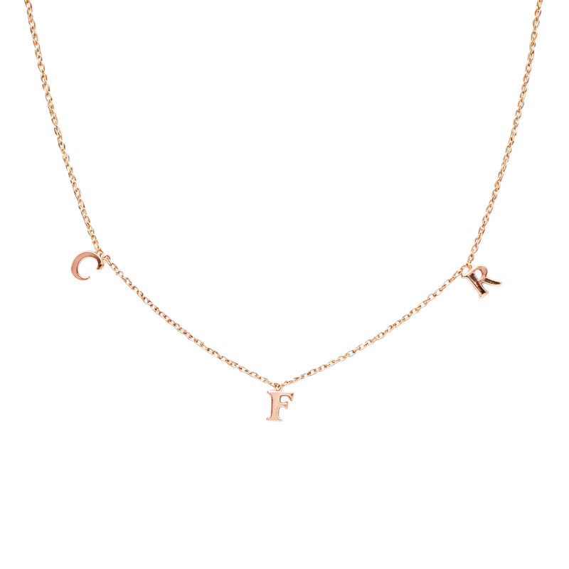 18K Rose Gold No Stone Personalized Initial Letter Initial Necklace-1