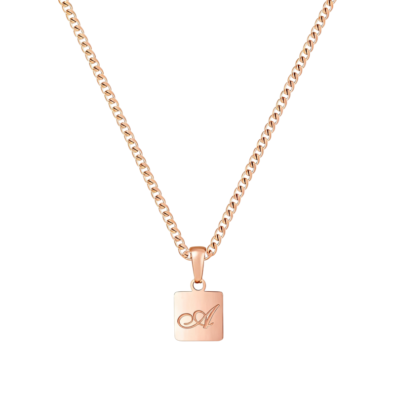 Collar con inicial personalizada en oro rosa de 14 quilates sin piedras.-1