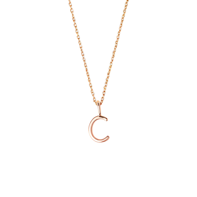 Collier personnalisé en or rose 14 carats sans pierre avec initiale C-1