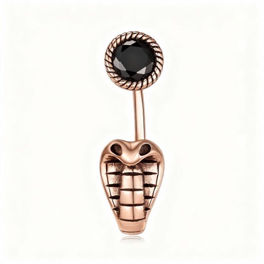 10K Rose Gold Obsidian Snake Belly Button Ring