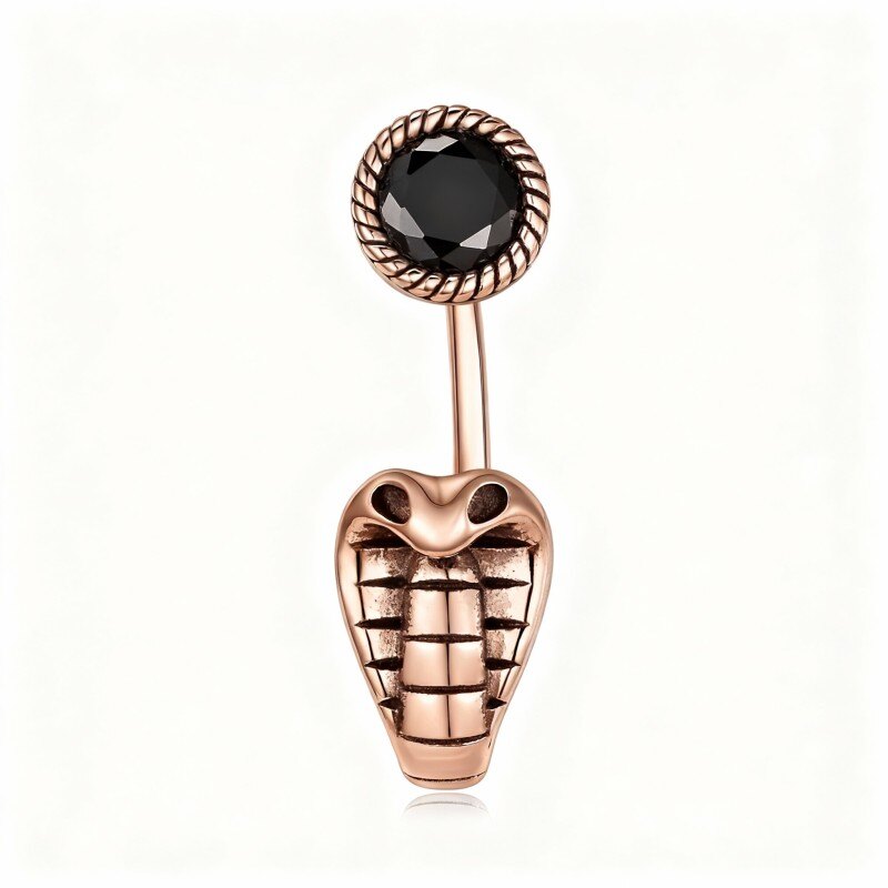 10K Rose Gold Obsidian Snake Belly Button Ring-7
