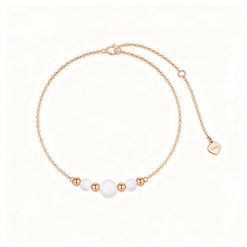 Pulsera de cuentas de metal con cuentas de ópalo en oro rosa de 10 quilates-1