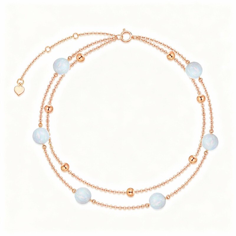 Tobillera con dije multicapa de cuentas de ópalo en oro rosa de 18 quilates-1