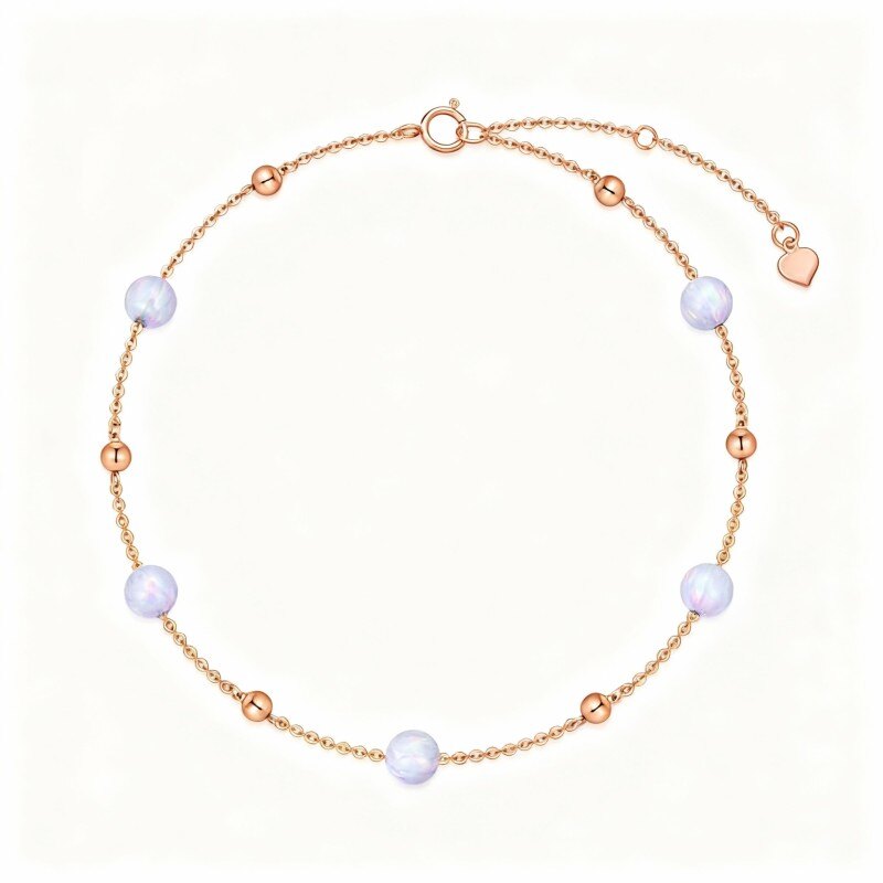 Tobillera de oro rosa de 10 quilates con cuenta de ópalo y dije de una sola capa-1