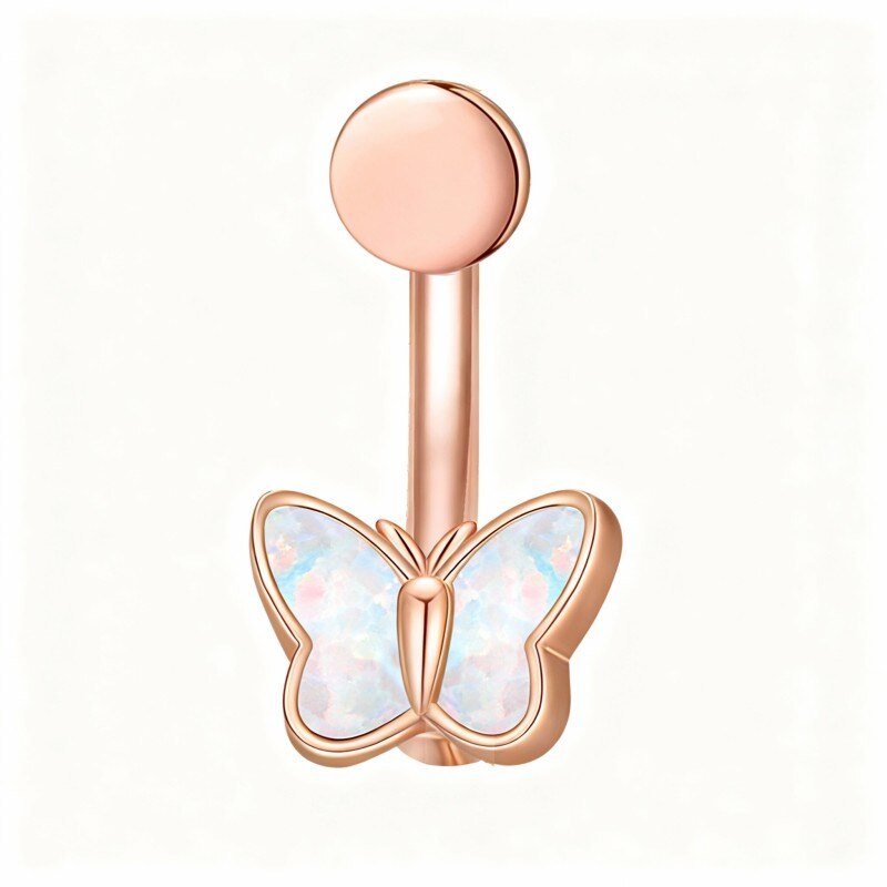 Pierścionek do pępka z opalem w kształcie motyla wykonany ze złota różowego 10K-1
