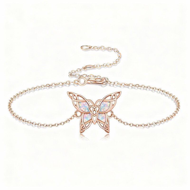 Pulsera con dije de mariposa de ópalo en oro rosa de 14 quilates-1