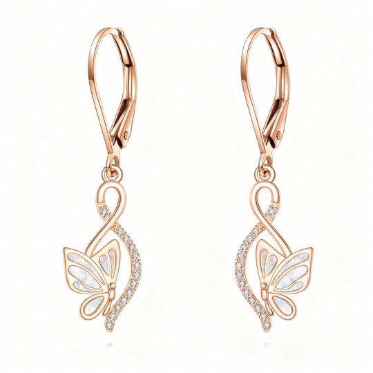 9K Rose Gold Opal Butterfly Drop Earrings