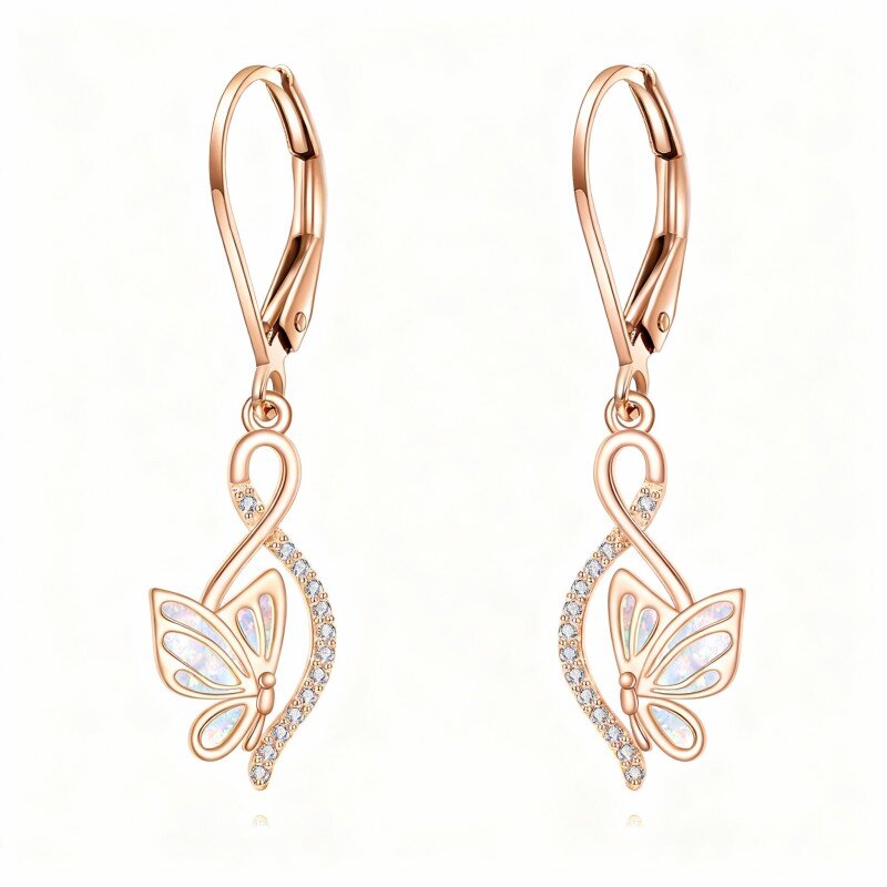 18K Rose Gold Opal Butterfly Drop Earrings-1