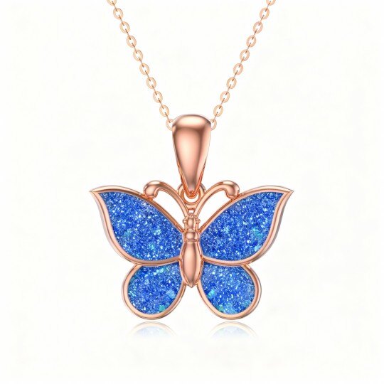 Halskette mit Opal-Schmetterlingsanhänger aus 10-karätigem Roségold